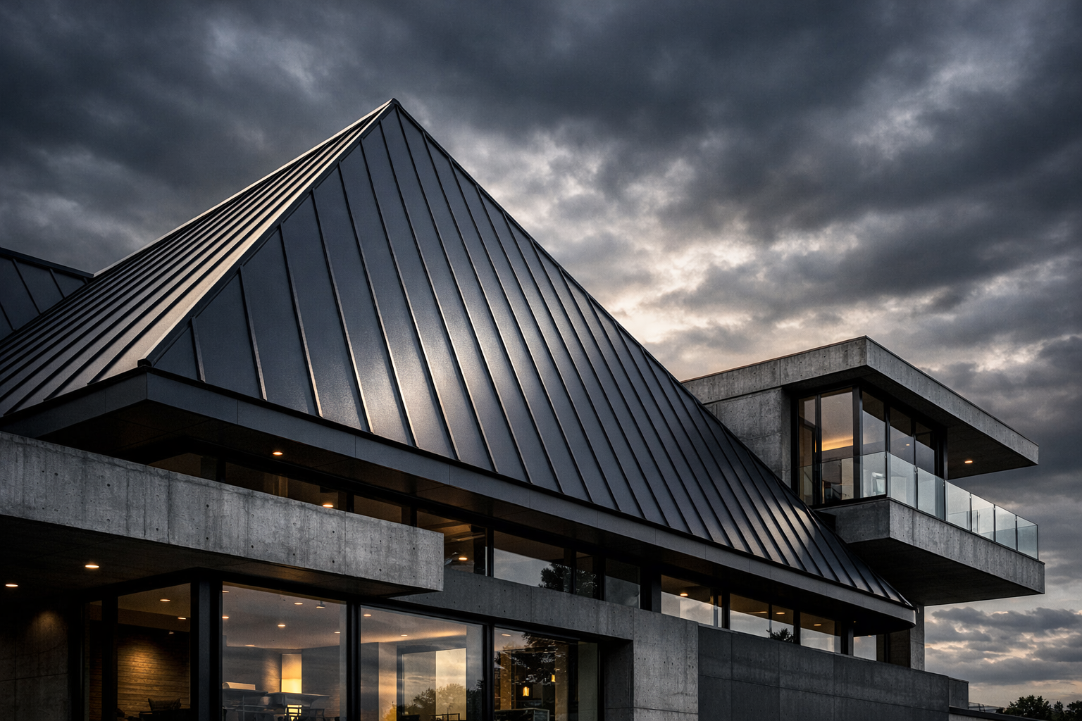 Modern home with standing seam metal roof
